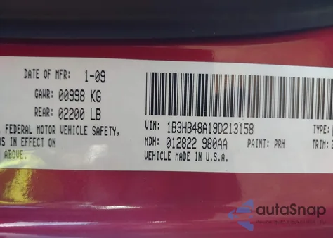 2009 Dodge Caliber Sxt from USA, damaged, VIN 1B3HB48A19D213158